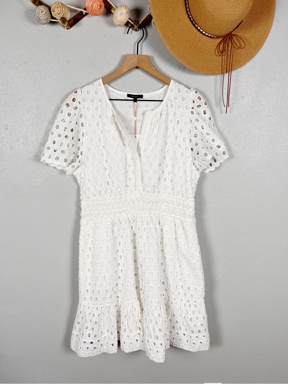 NWT Quince Organic Cotton Eyelet Mini Tiered Dress White Size Large - Picture 2 of 9